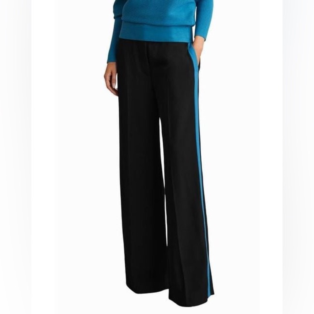 Reiss Isla Black Side Stripe Wide Leg Pants Size 2 NWT No Brand Tag